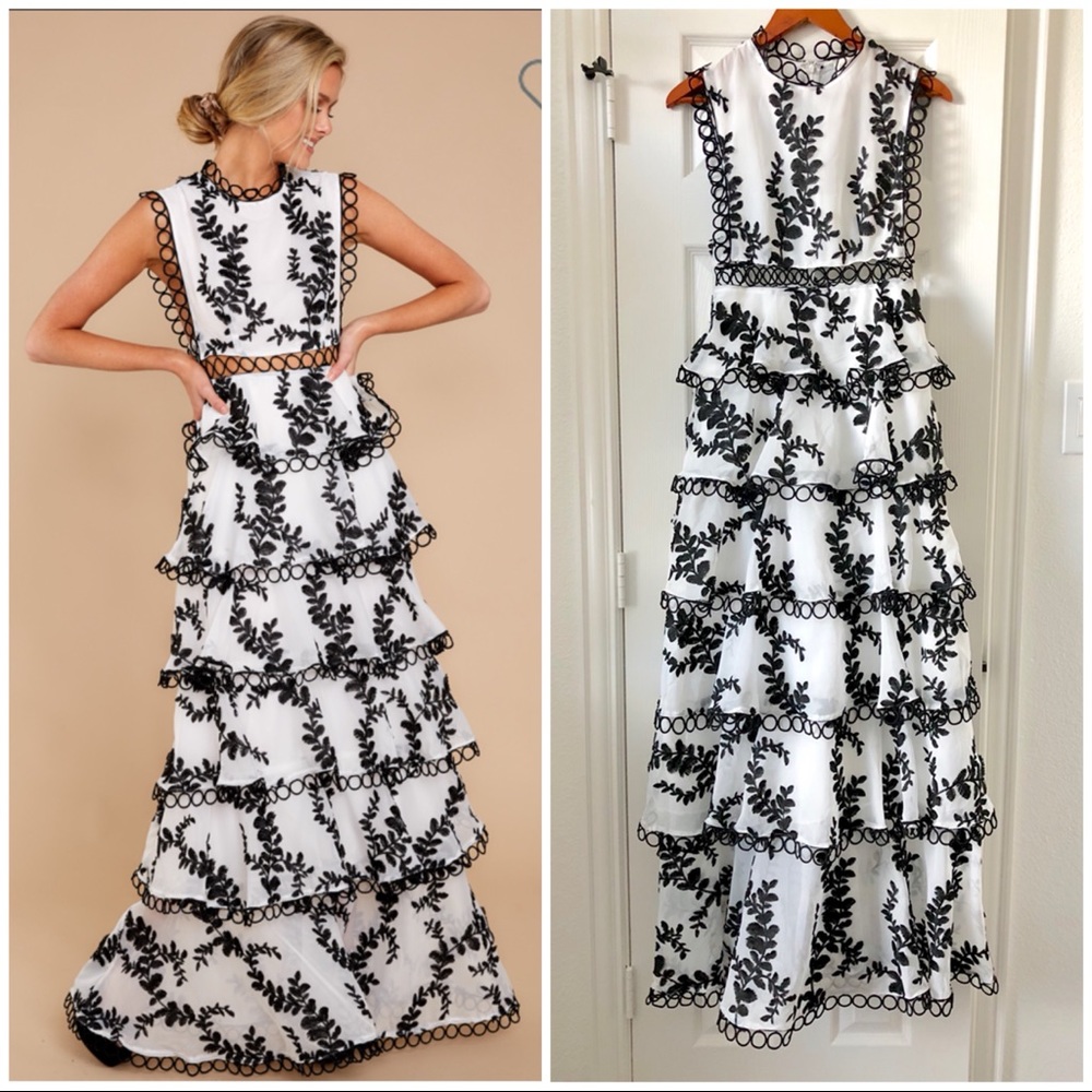 Black and white embroidered dress